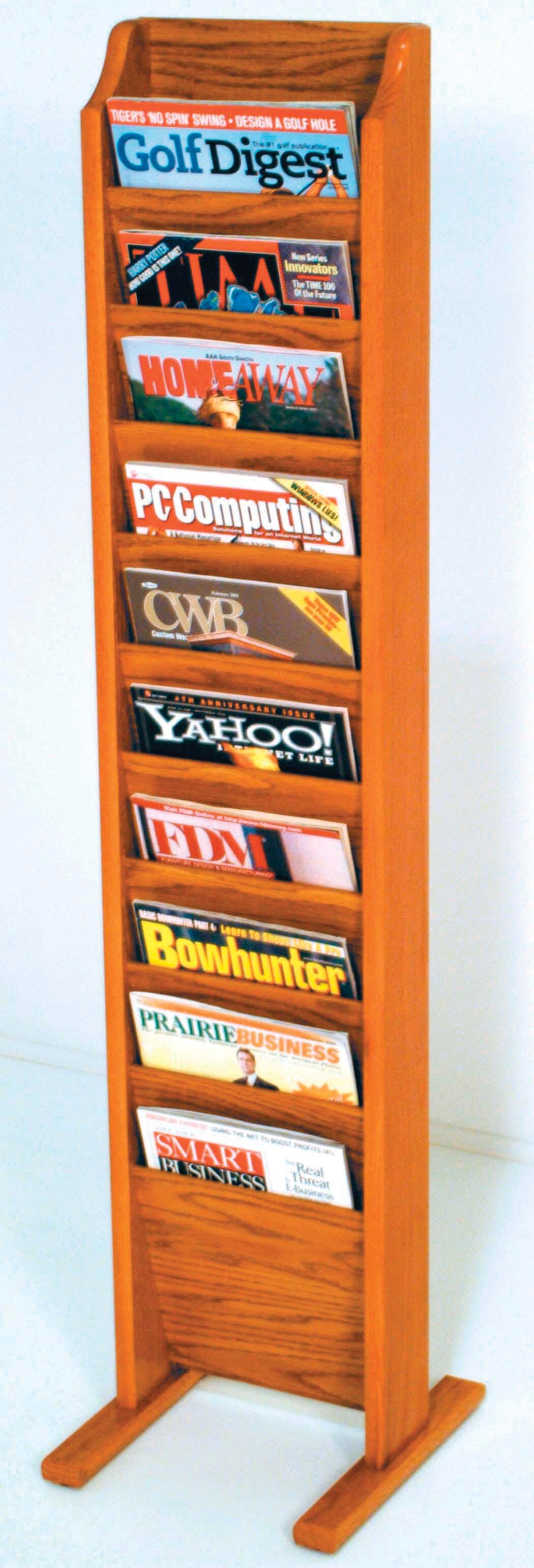 WOODEN MALLET - FREE STANDING MAGAZINE RACK - 10 POCKETS - SPECIFY COLOR