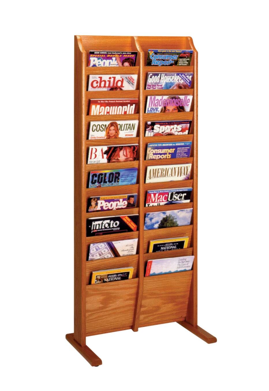 WOODEN MALLET - FREE STANDING MAGAZINE RACK - 20 POCKETS - SPECIFY COLOR