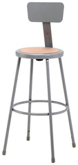 STOOL - NATIONAL PUBLIC SEATING HEAVY DUTY STEEL STOOL - HARDBOARD INSET - BACKREST - 32-39 IN ADJ HEIGHT - GRAY