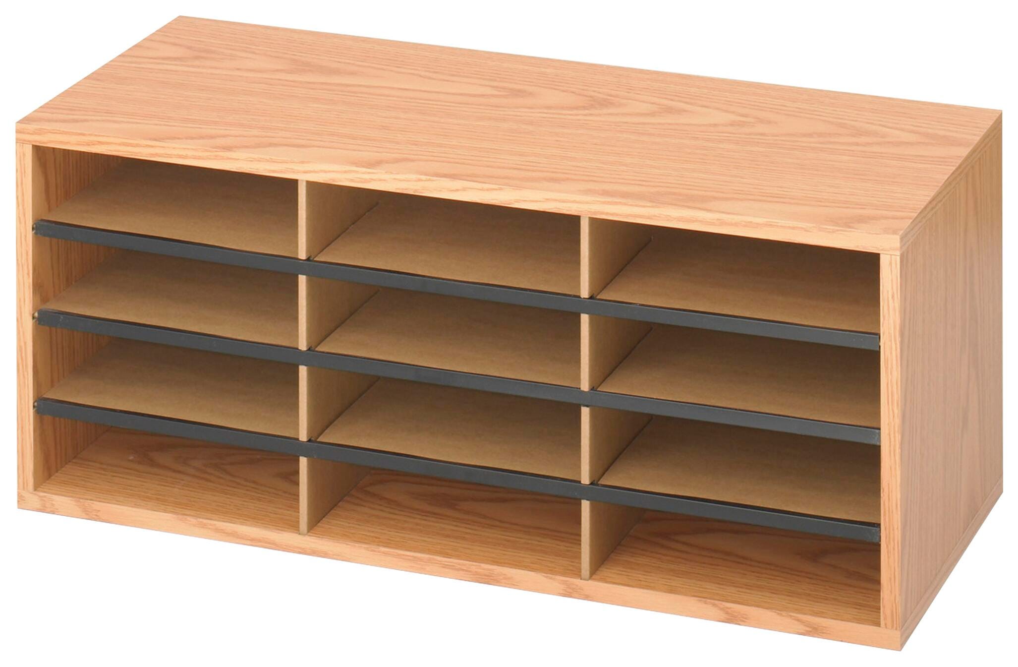 STORAGE ORGANIZER SAFCO WOOD/CORRUGATED LIT ORG 12 COMP MED OAK 29HX12DX12H