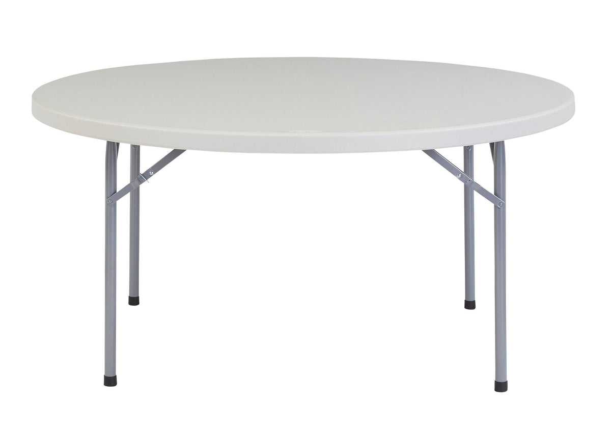 FOLDING TABLE - NPS BTR SERIES - PLASTIC BLOW MOLDED TOP-60 IN ROUND - SPECKLED GREY TOP - GREY HAMMER TONE FRAME