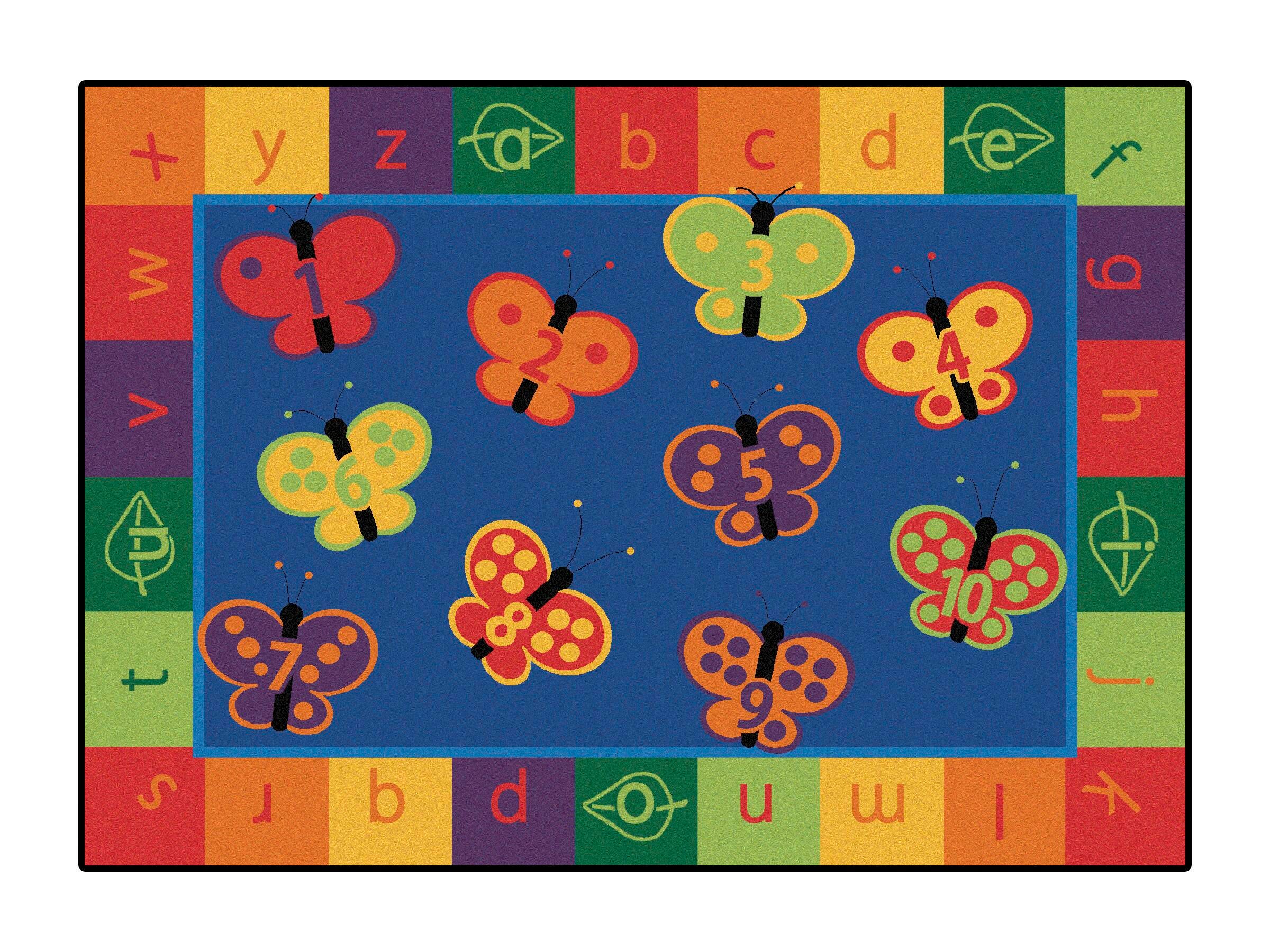 CARPETS FOR KIDS - KIDSOFT 123 ABC BUTTERFLIES - 3 FT 10 IN X 5 FT 5 IN RECTANGLE - PRIMARY