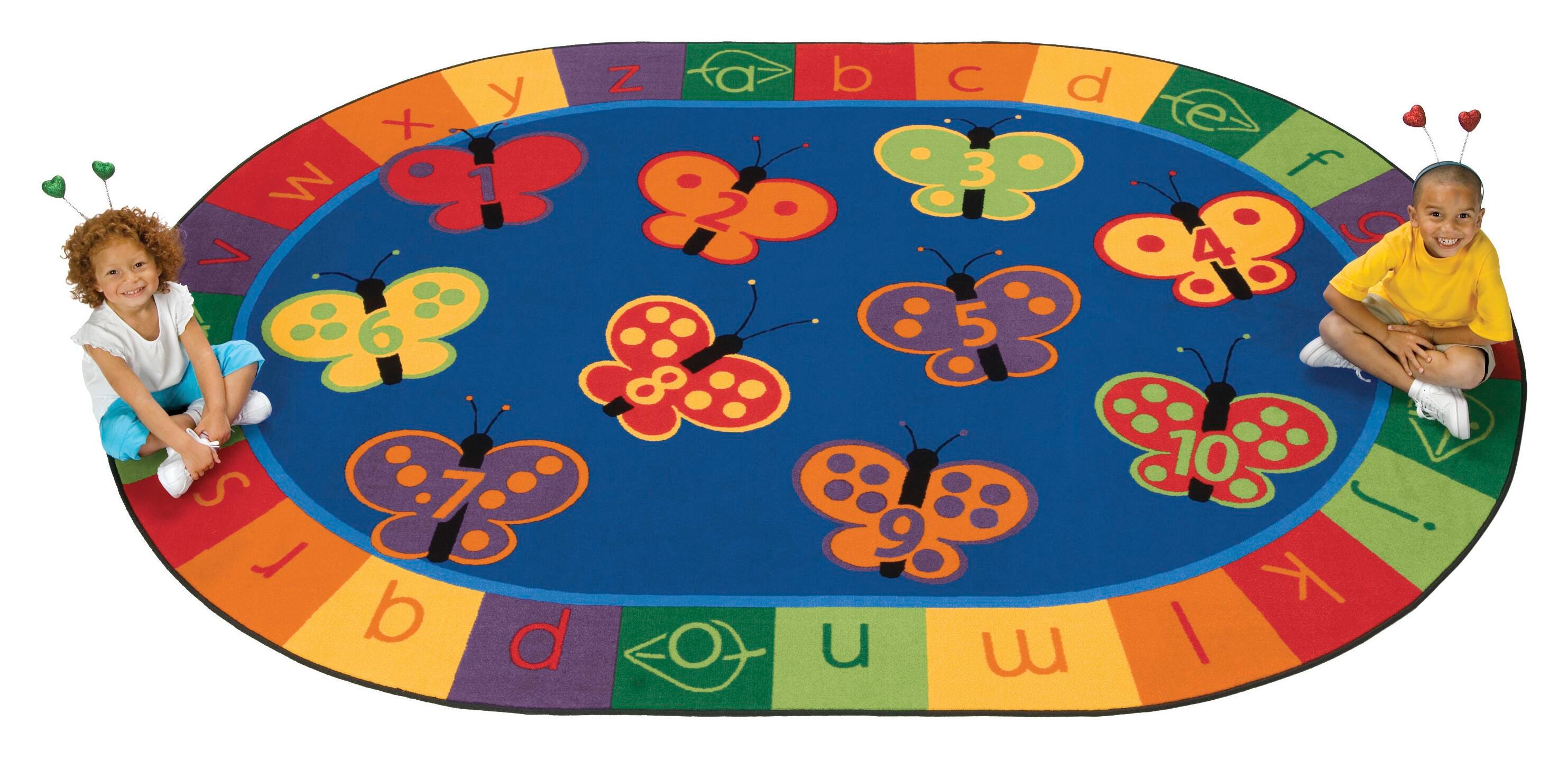 CARPETS FOR KIDS - KIDSOFT 123 ABC BUTTERFLIES - 3 FT 10 IN X 5 FT 5 IN OVAL - PRIMARY