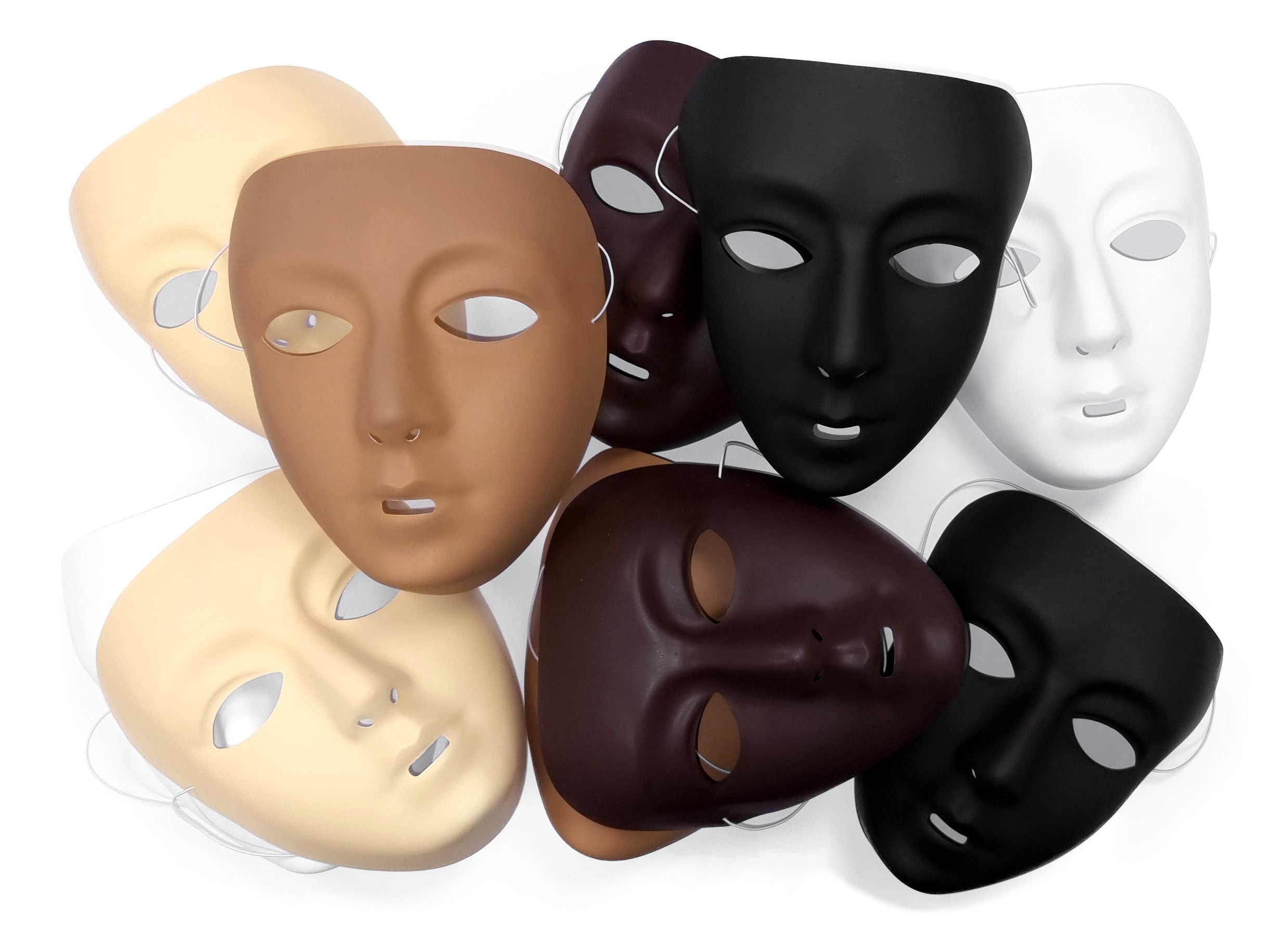 Plastic Multicultural Facemasks Pack 10