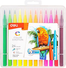DELI WASHABLE FELT PEN 24 COLOR BRUSH TIP (1.0 MM -8.0MM)