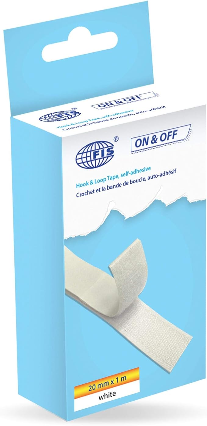 FIS® HOOK & LOOP TAPE, 20MM 1 METRE, WHITE