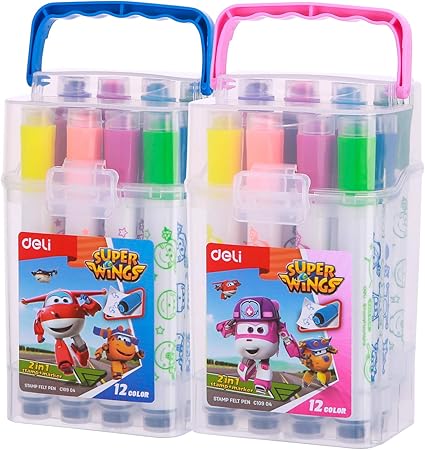 DELI FELT PEN 12 COLORS SUPERWINGS STAMP