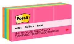 PAD NOTES POST-IT 1.375X1.875 ASST NEON MMM653AN PACK OF 12
