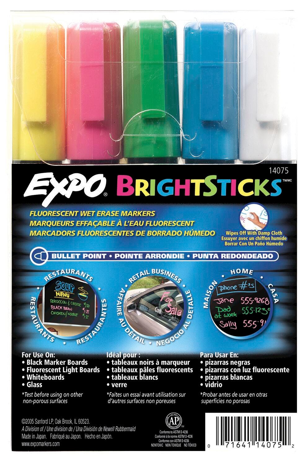 MARKER BRIGHTSTK BULLET TIP ASST FLRSNT SAN14075 SET OF 5