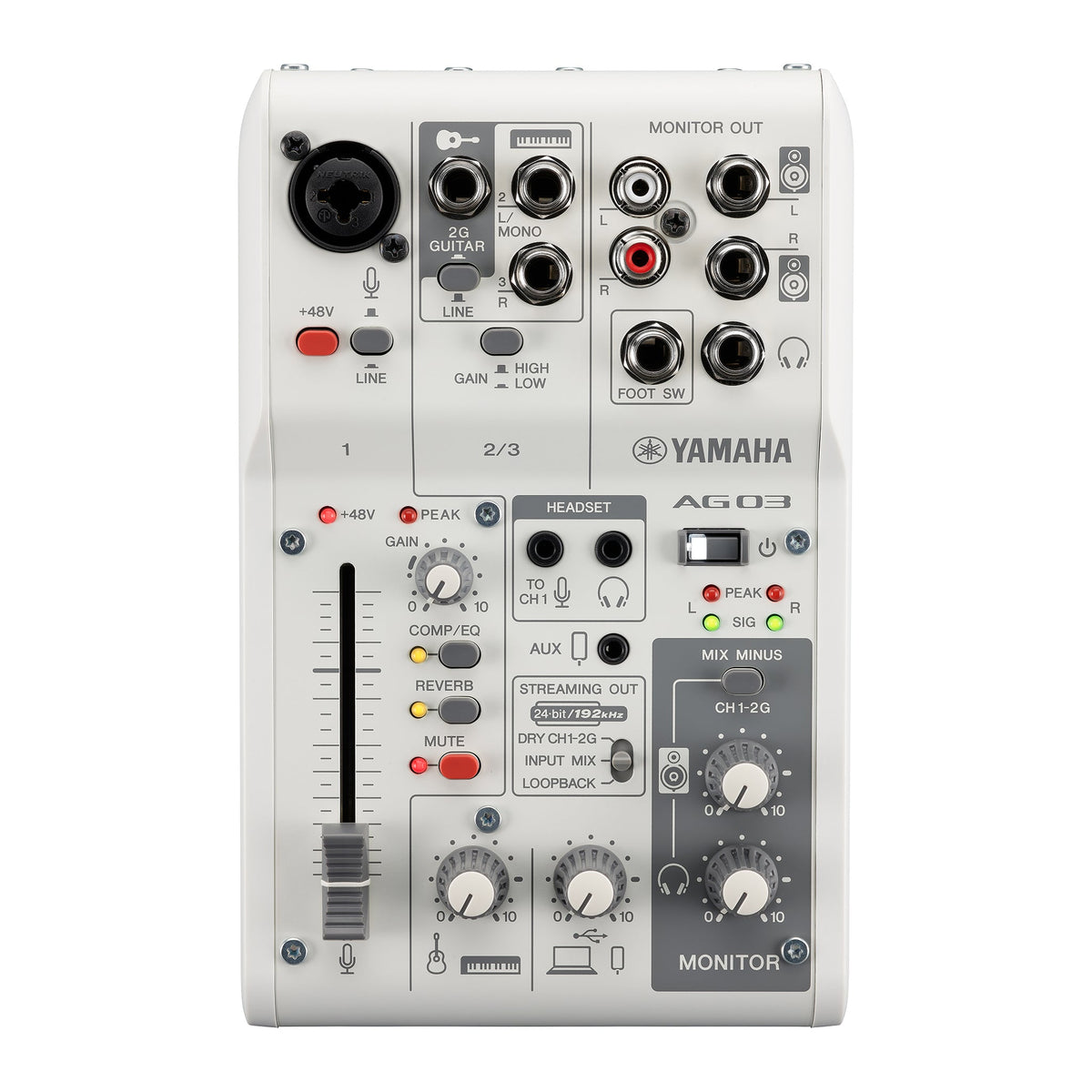 Yamaha AG03MK2 3 channel live streaming analogue mixer - White