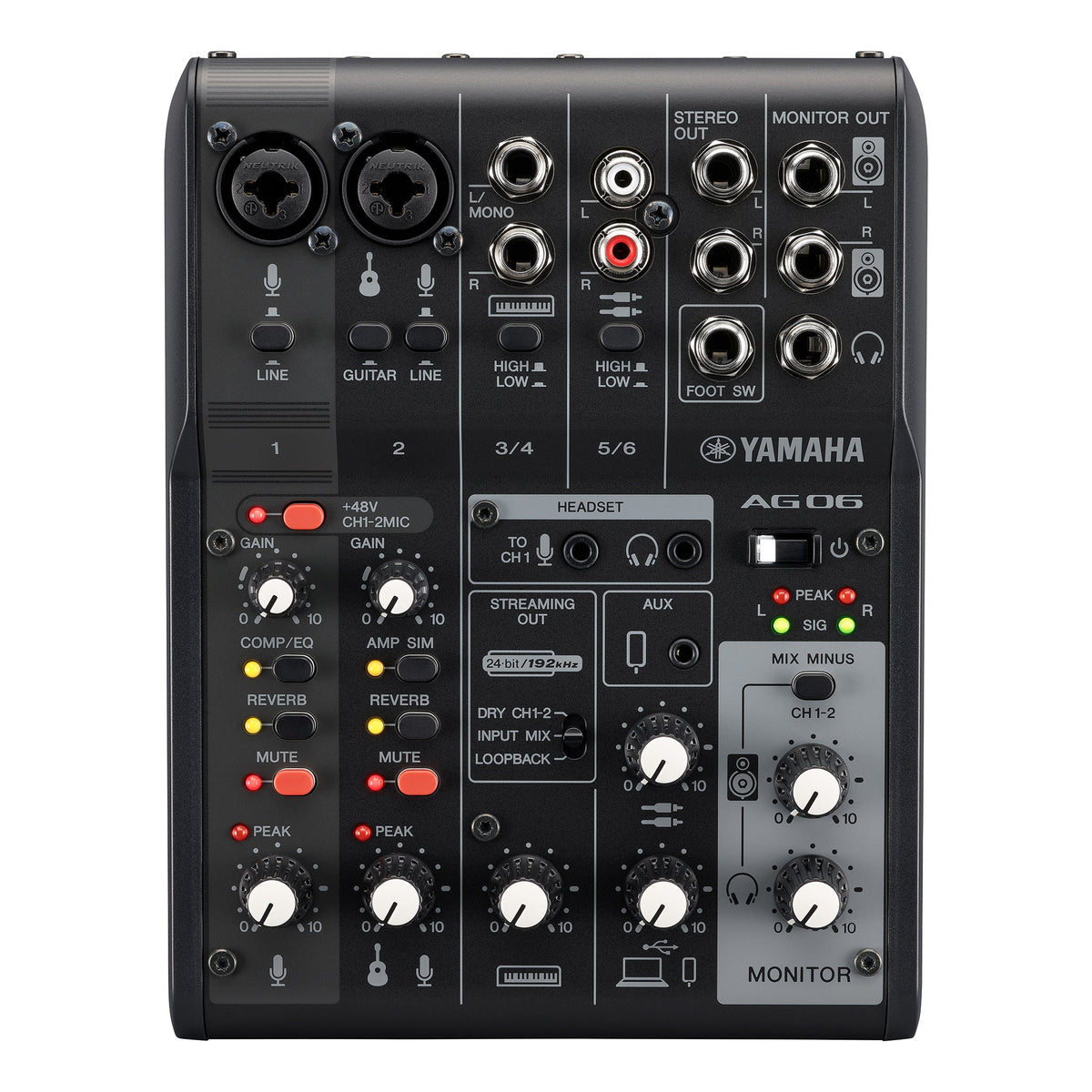 Yamaha AG06MK2 live streaming 6 channel analogue mixer - Black