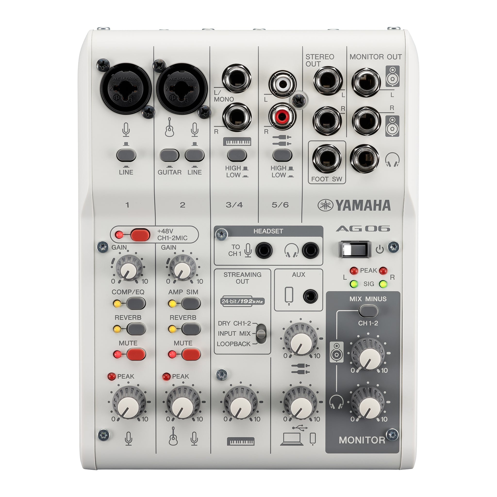 Yamaha AG06MK2 live streaming 6 channel analogue mixer - White