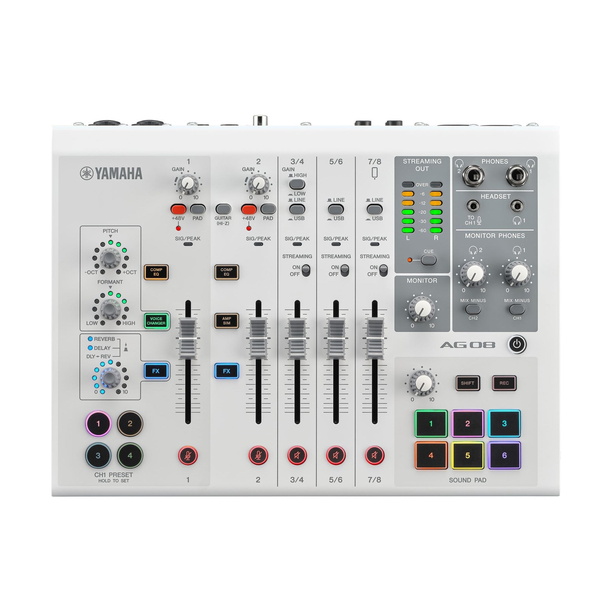 Yamaha AG08 live streaming 8 channel analogue mixer - White