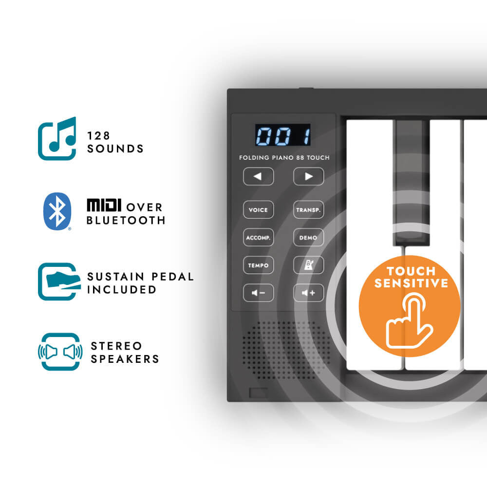 Carry-On 88-key touch sensitive folding portable piano - Black