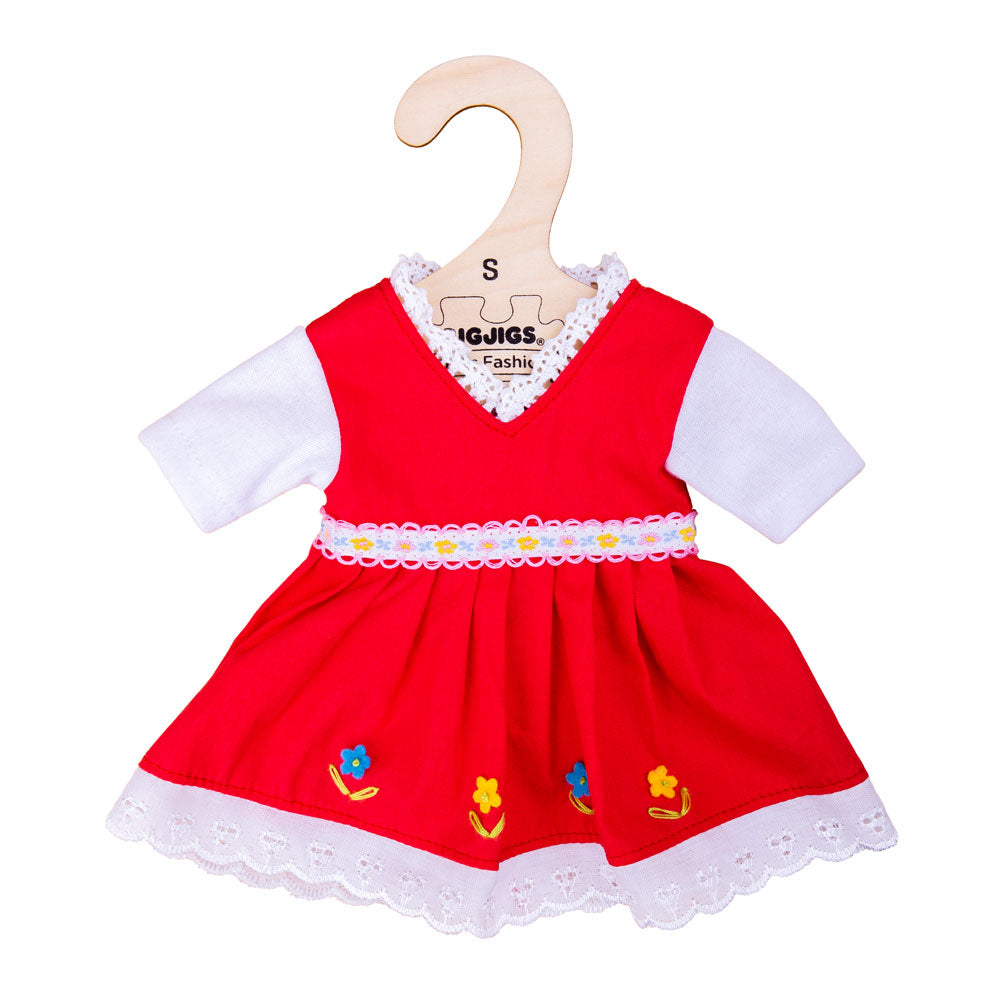 Red Dress with Floral Trim - Small