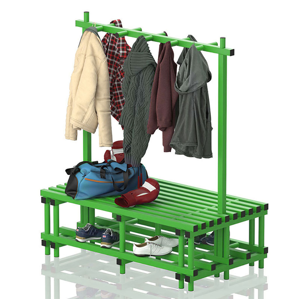 VENDIPLAS DOUBLE SIDED BENCH AND RAIL 1.50M L X 0.71M W X 0.49M H, GREEN