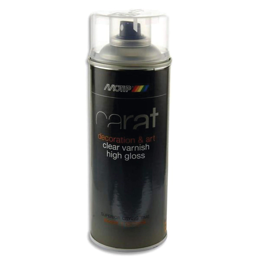 Tilgear Can Art Spray Varnish High Gloss 400ml, aerosol paint for art and craft projects with a shiny protective finish.