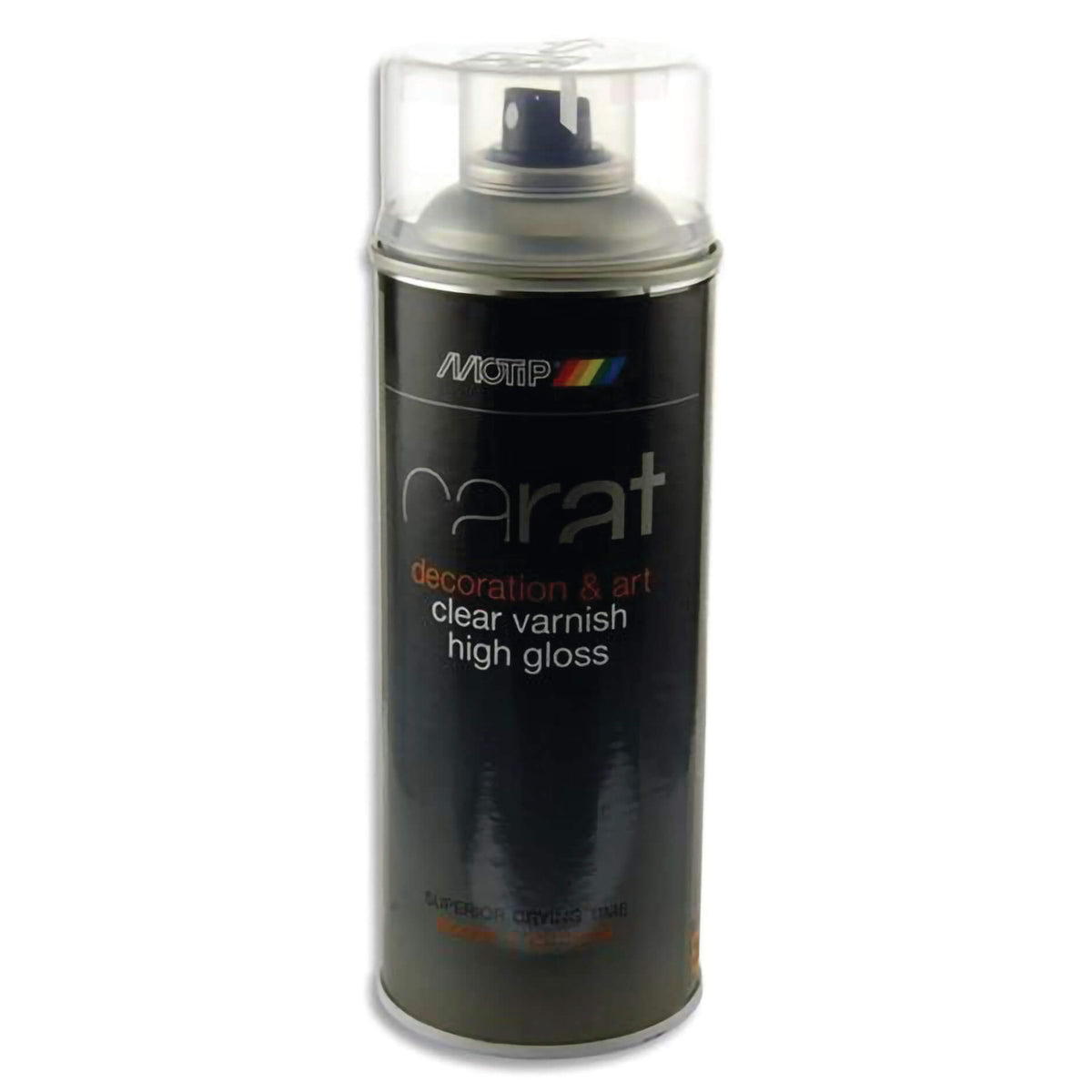 Tilgear Can Art Spray Varnish High Gloss 400ml, aerosol paint for art and craft projects with a shiny protective finish.
