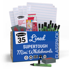 Show-me Classpack of 35 x A4 Lined/Plain SUPERTOUGH Whiteboards, with pens and erasers plus 1 free cleaner.