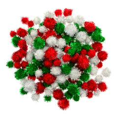 SCO POM POMS FESTIVE GLITTER ASSORTED 25MM 130PCS -Min Qty 12