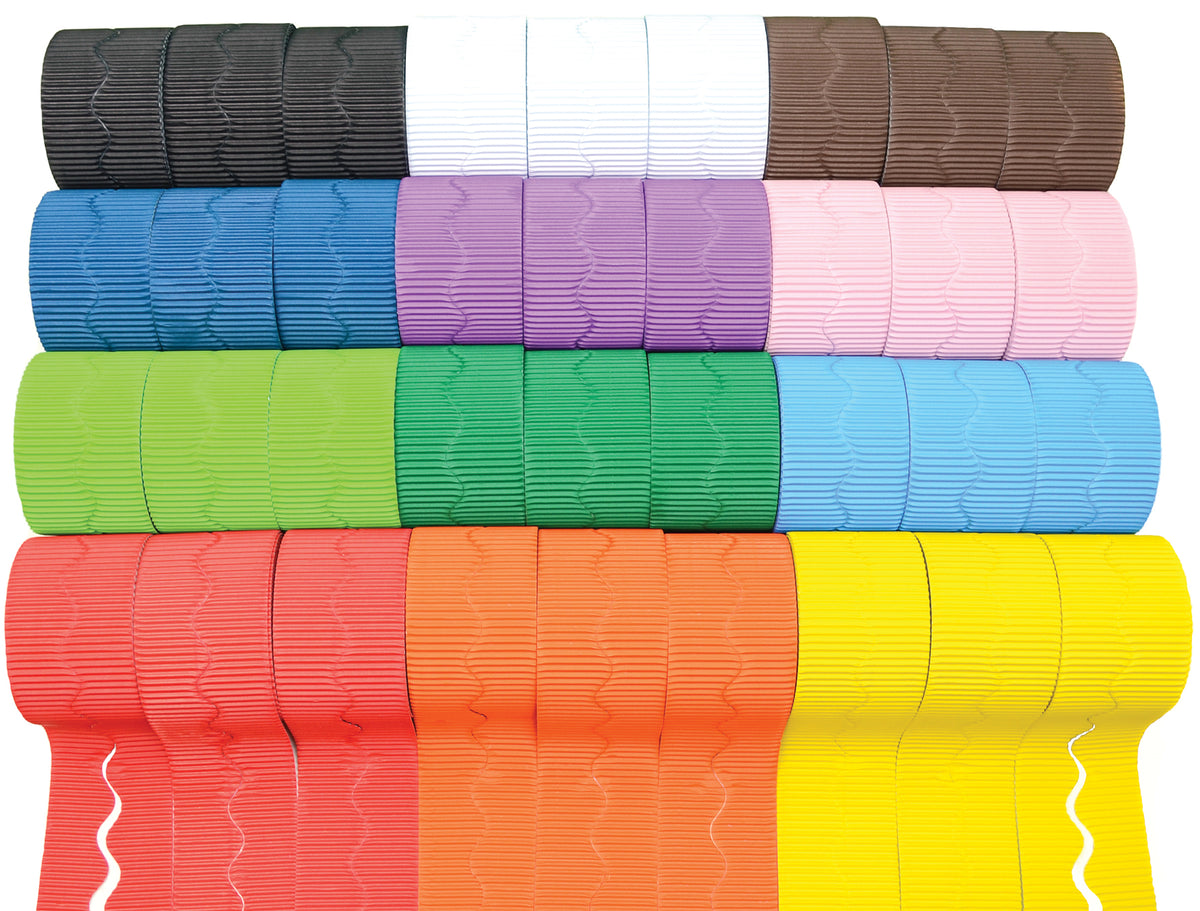 SCO CORRUGATED DECORATIVE BORDER ROLL SCOLLOPED 57MMX15M ASSORTED 36PCS -Min Qty 1