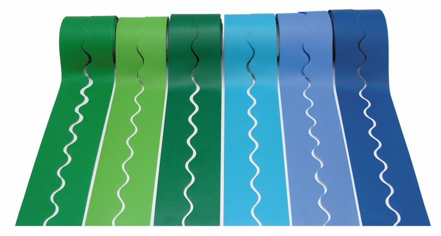 SCO CORRUGATED DECORATIVE BORDER ROLL 57MMX15M COOL ASSORTED 6PCS -Min Qty 1