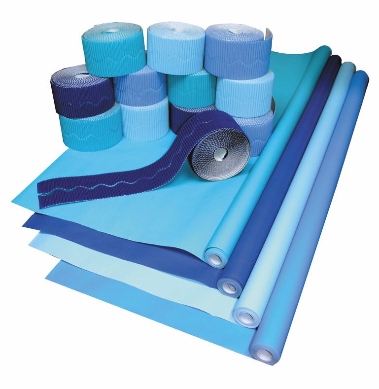 SCO DISPLAY PAPER ROLLS & BORDERS STOCKROOM ASSORTMENT PACK 1218MMX15M COOL BLUE 16PCS -Min Qty 1
