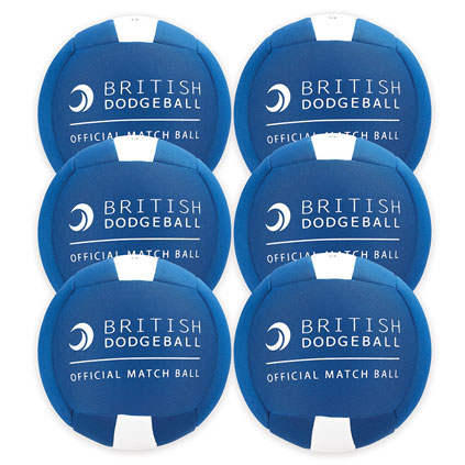OFFICIAL BRITISH DODGEBALL MATCH BALL SIZE 2, BLUE AND WHITE, SET OF 6