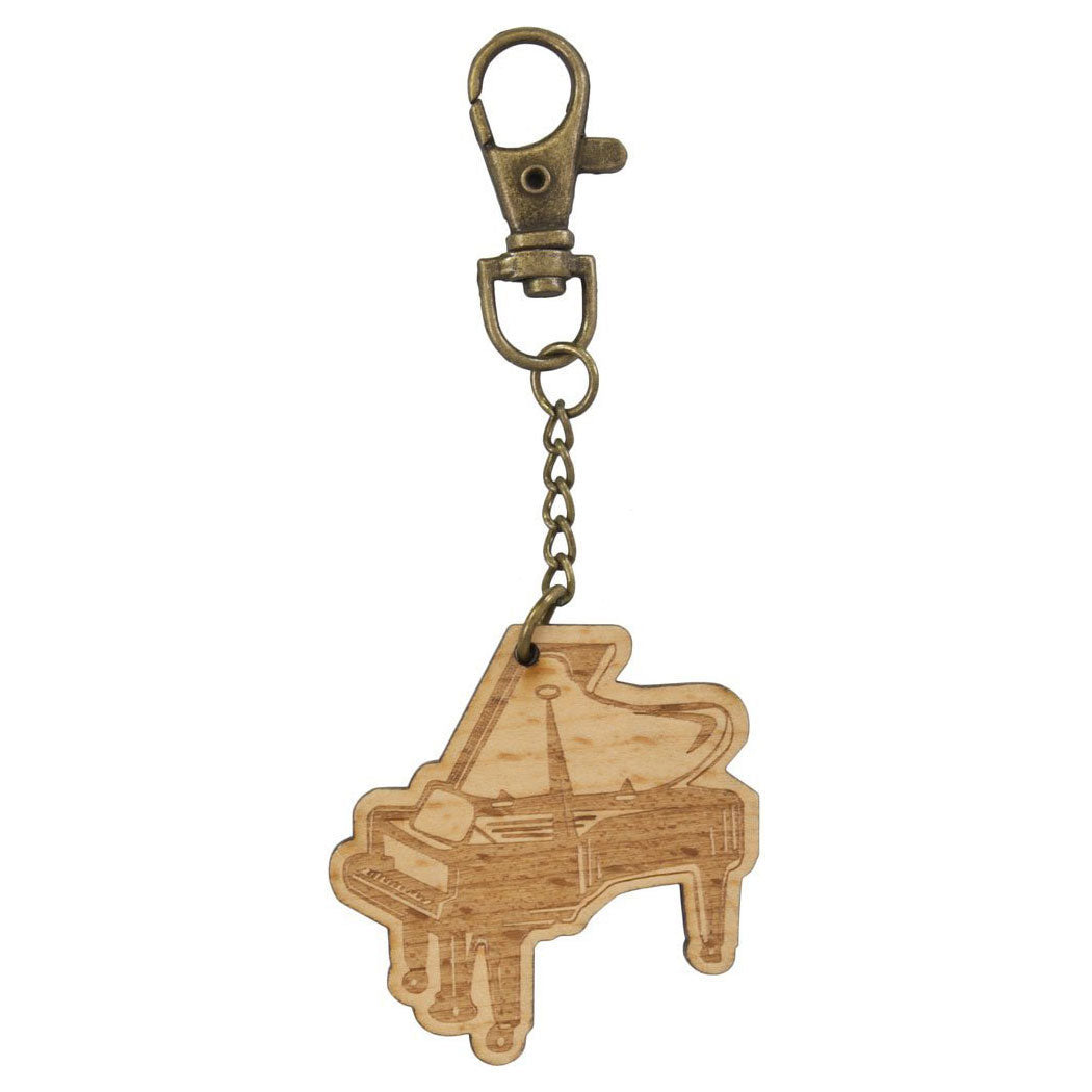Wooden grand piano keyring with bronze keychain and clip