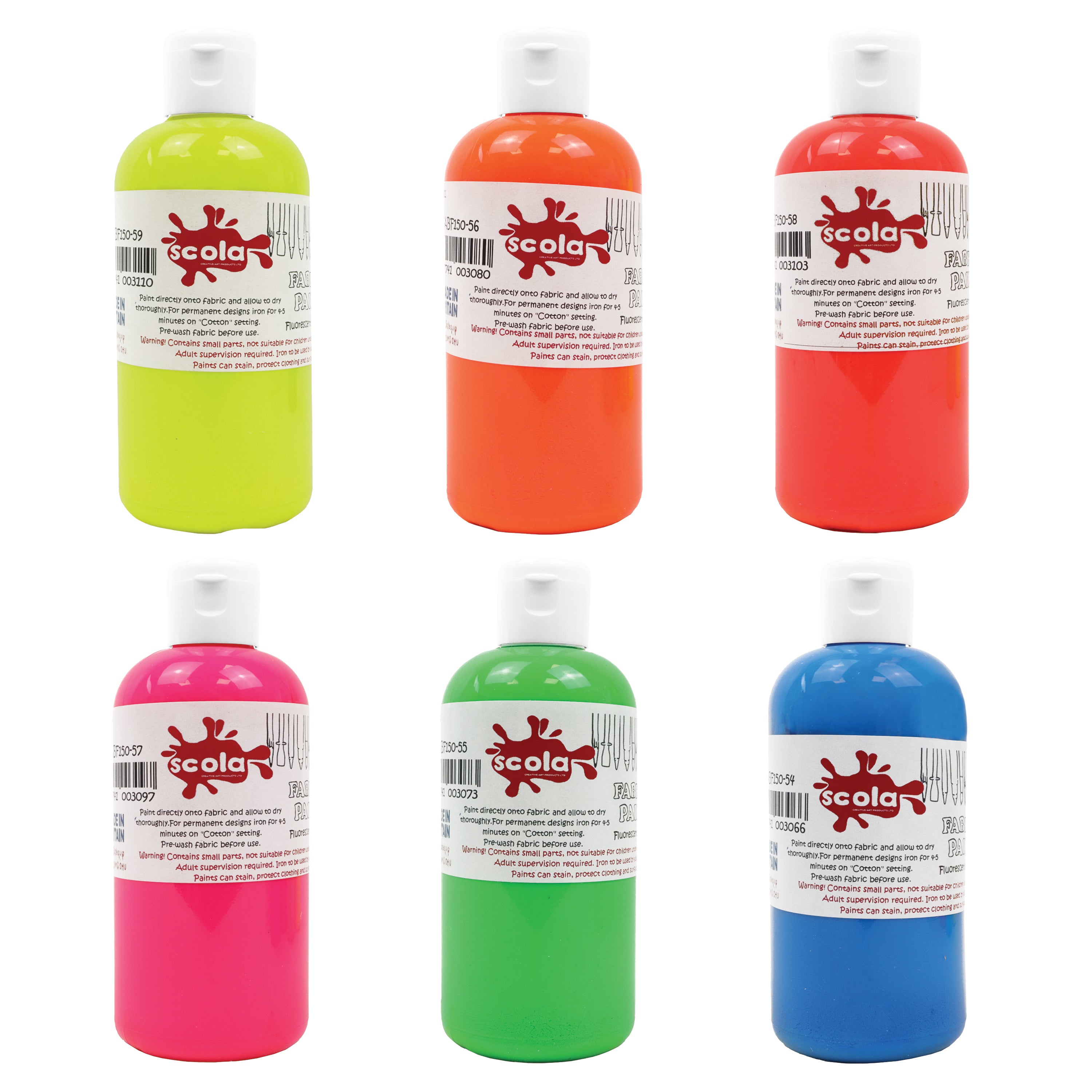 SCO TEXTILE PAINT FLUORESCENT 150ML ASSORTED 6PCS SET