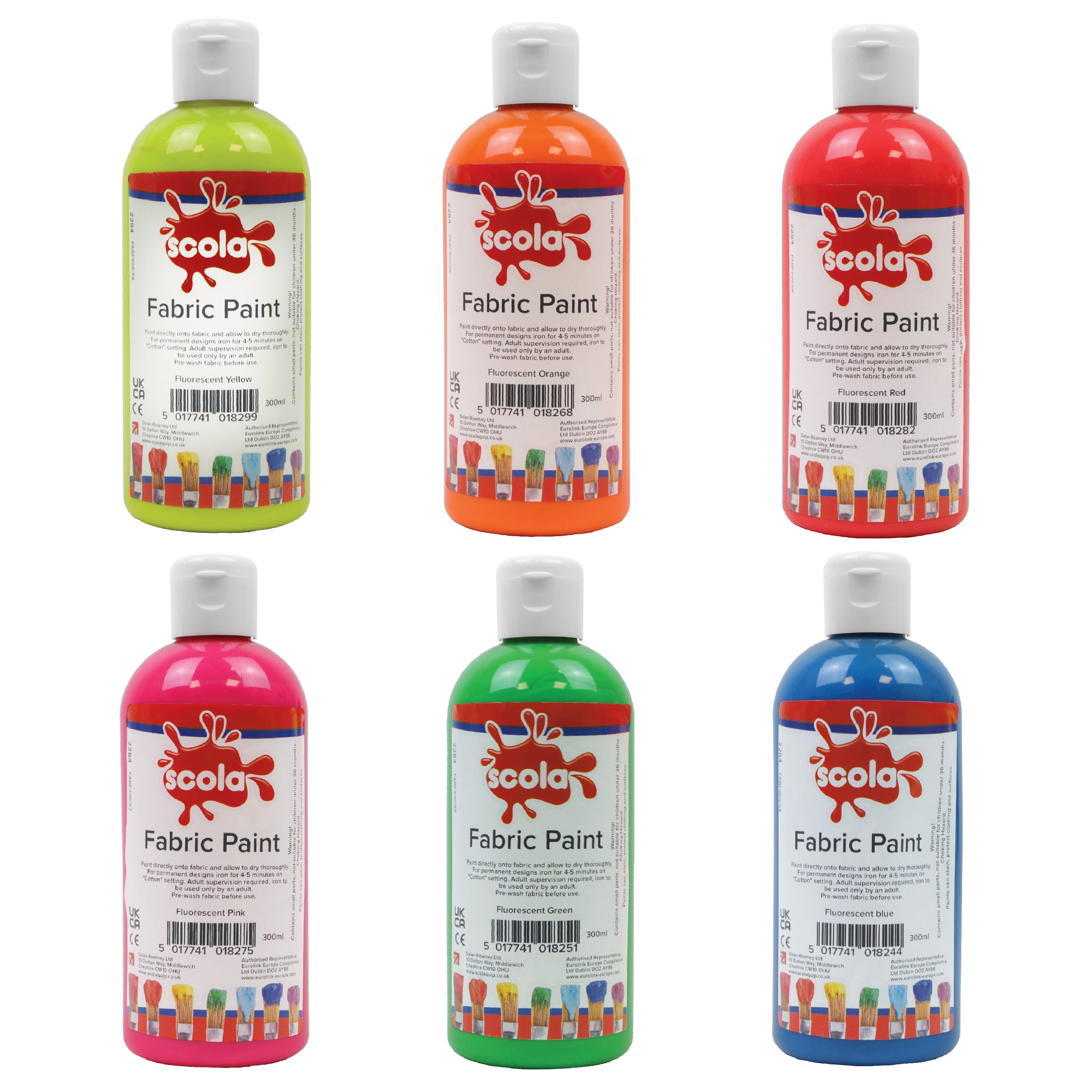 SCO TEXTILE PAINT FLUORESCENT 300ML ASSORTED 6PCS SET