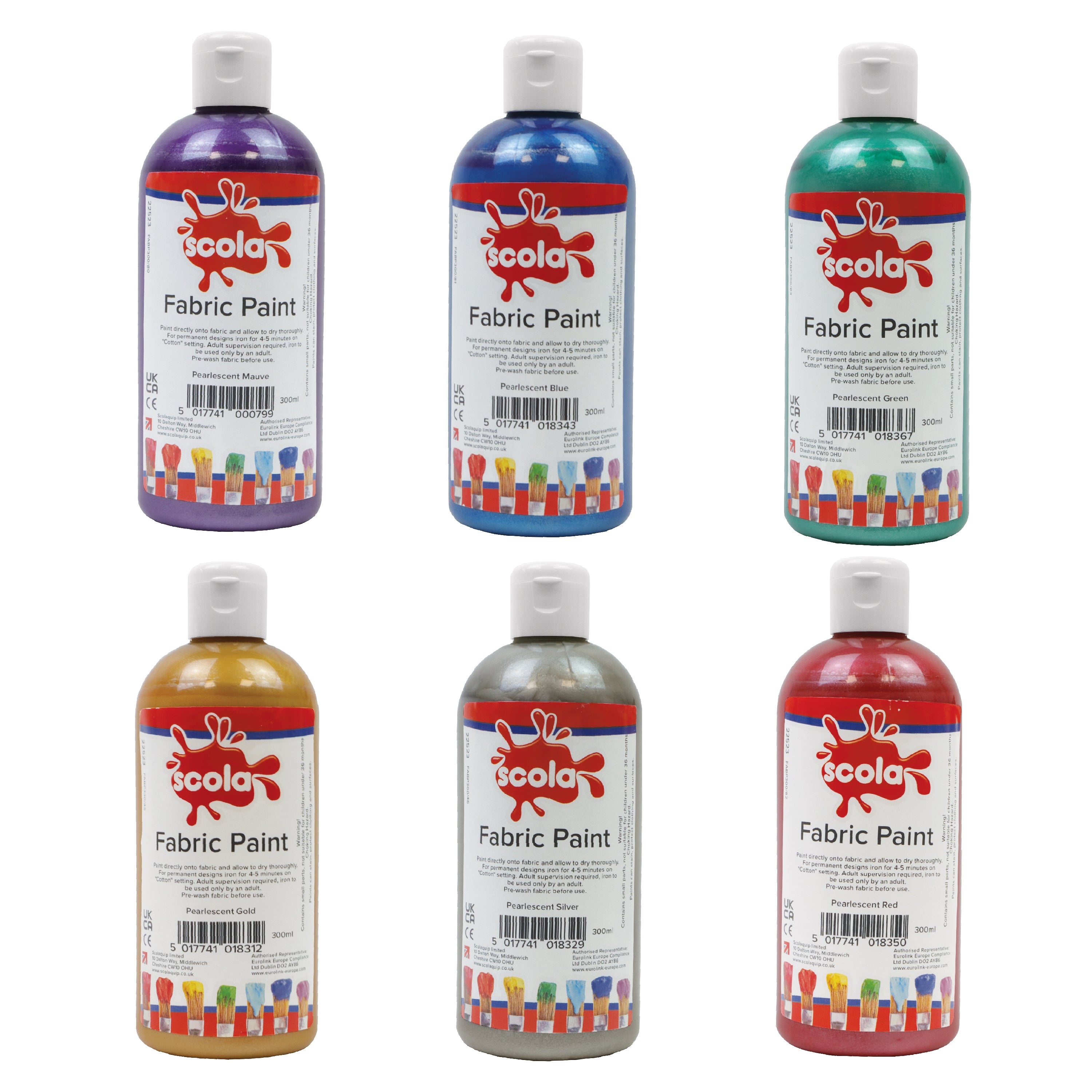 SCO TEXTILE PAINT METALLIC 300ML ASSORTED 6PCS SET