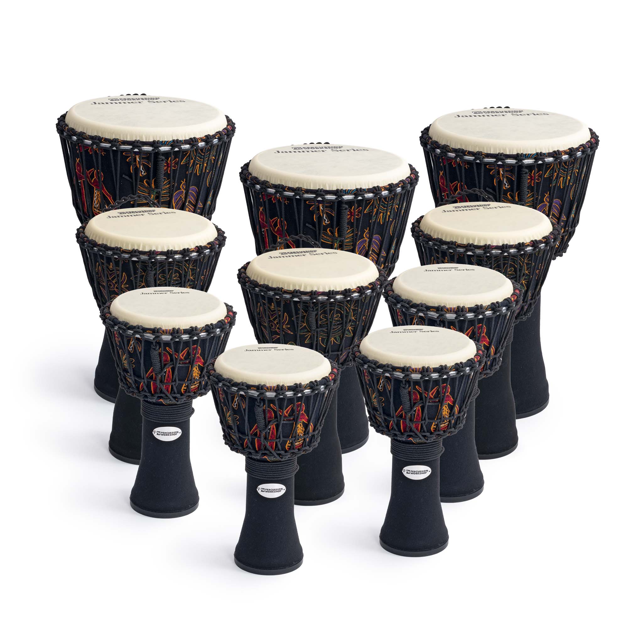 Percussion Workshop Jammer Series djembe 10 player pack - rope tuned