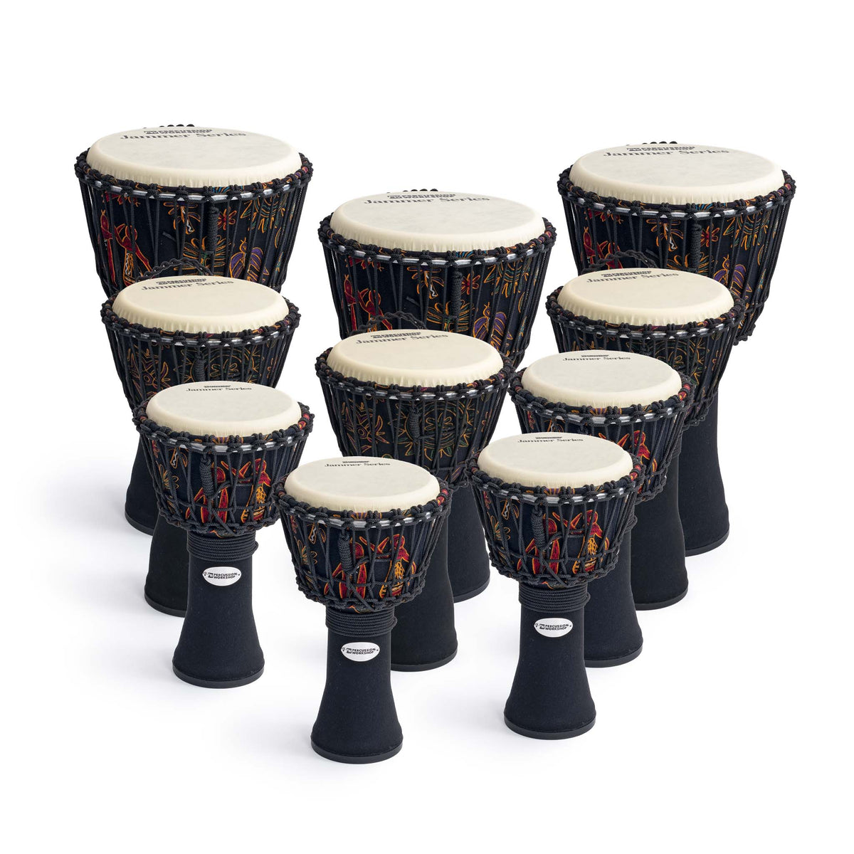 Percussion Workshop Jammer Series djembe 10 player pack - rope tuned