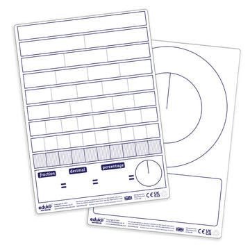 Pupils Dry Wipe Fraction, Decimal, Percentage, Pie Boards , pack of 30