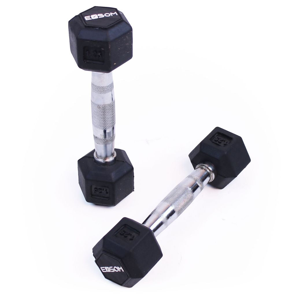 EXSOM RUBBER HEX DUMBBELLS 1.25KG, PAIR