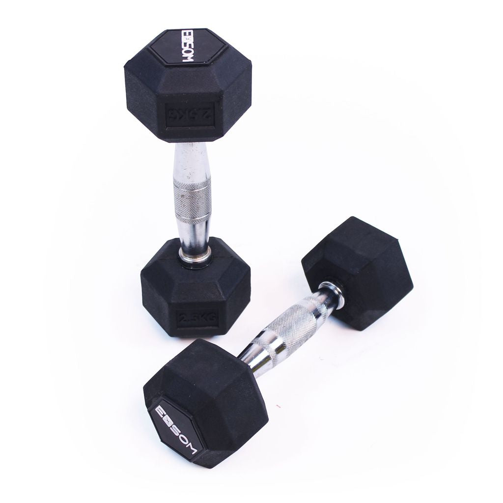 EXSOM RUBBER HEX DUMBBELLS 2.5KG, PAIR