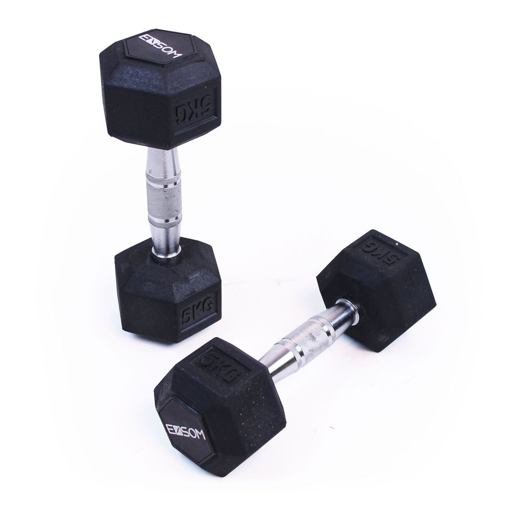 EXSOM RUBBER HEX DUMBBELLS 5KG, PAIR