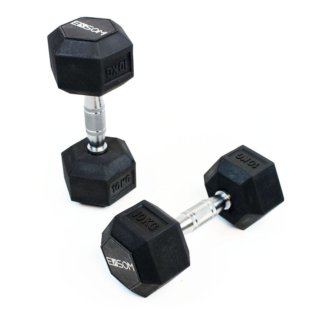 EXSOM RUBBER HEX DUMBBELLS 10KG, PAIR