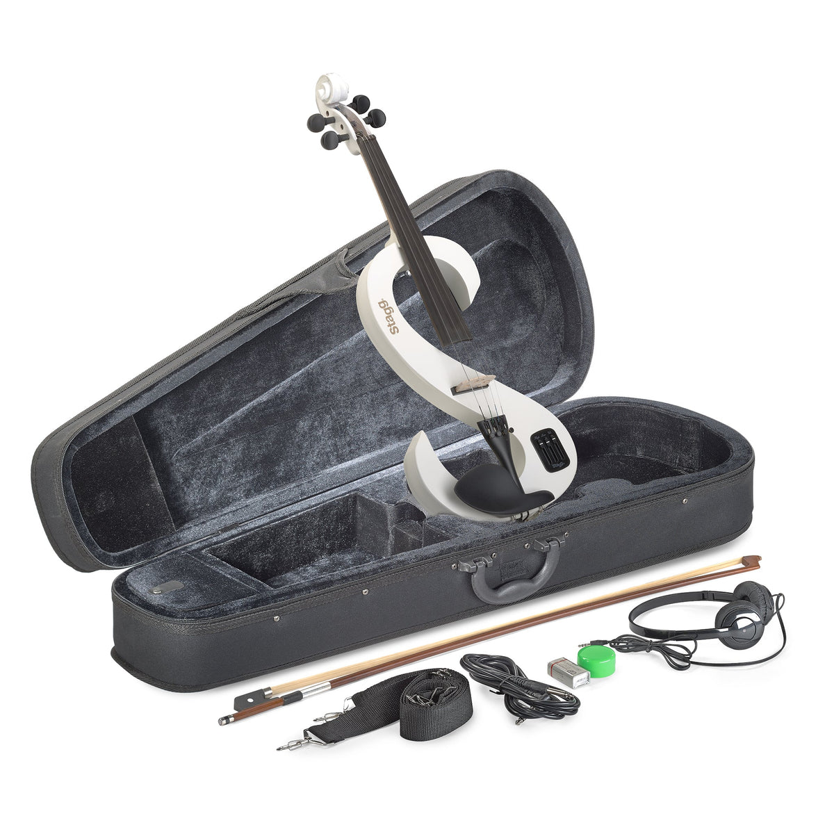 Stagg silent s-shaped electric violin outfit - White