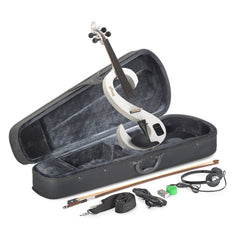 Stagg silent s-shaped electric violin outfit - White