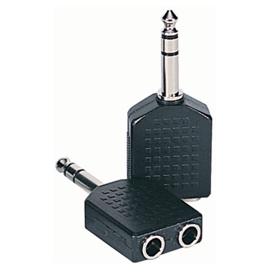 Budget splitter with 6.35mm stereo plug to 2 x 6.35mm stereo sockets