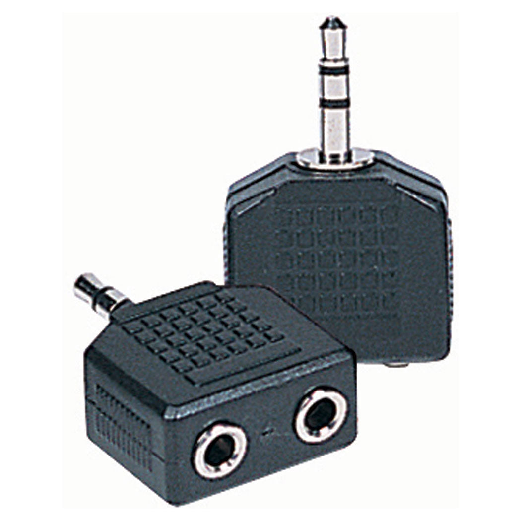 Budget splitter with 3.5mm stereo plug to 2 x 3.5mm stereo sockets