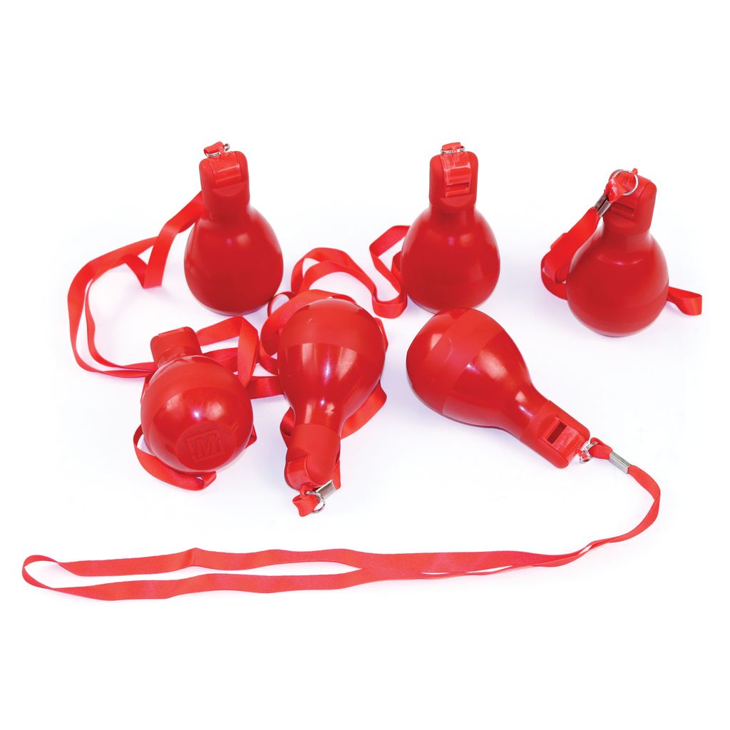 SQUEEZE WHISTLE WITH LANYARD SET OF 6