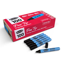 Show-me Classbox of 100 Fine Tip Slim Barrel Drywipe Markers in Black