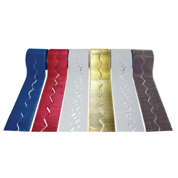 SCO CORRUGATED DECORATIVE BORDER ROLL 57MMX7.5M WINTER ASSORTED COLOURS 6PCS -Min Qty 1