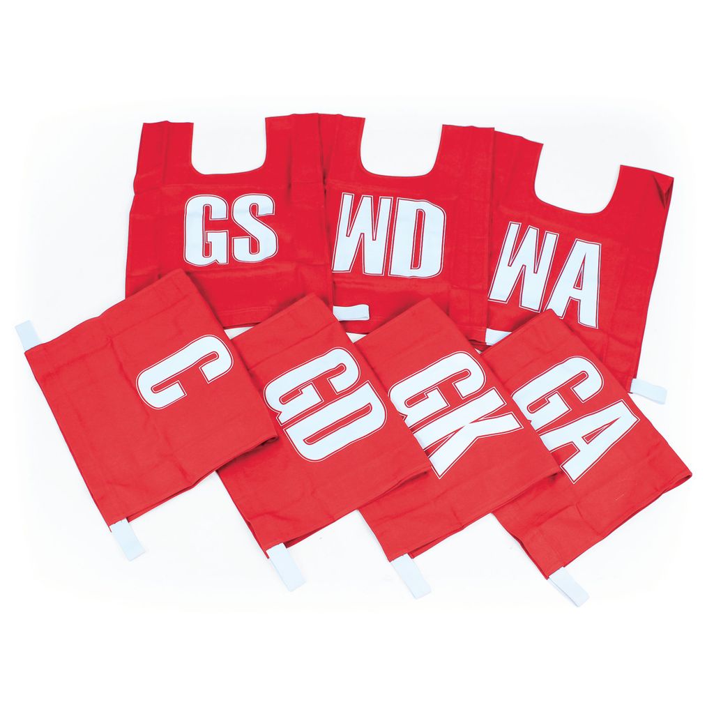 NETBALL BIB COTTON, MEDIUM, RED, SET OF 7