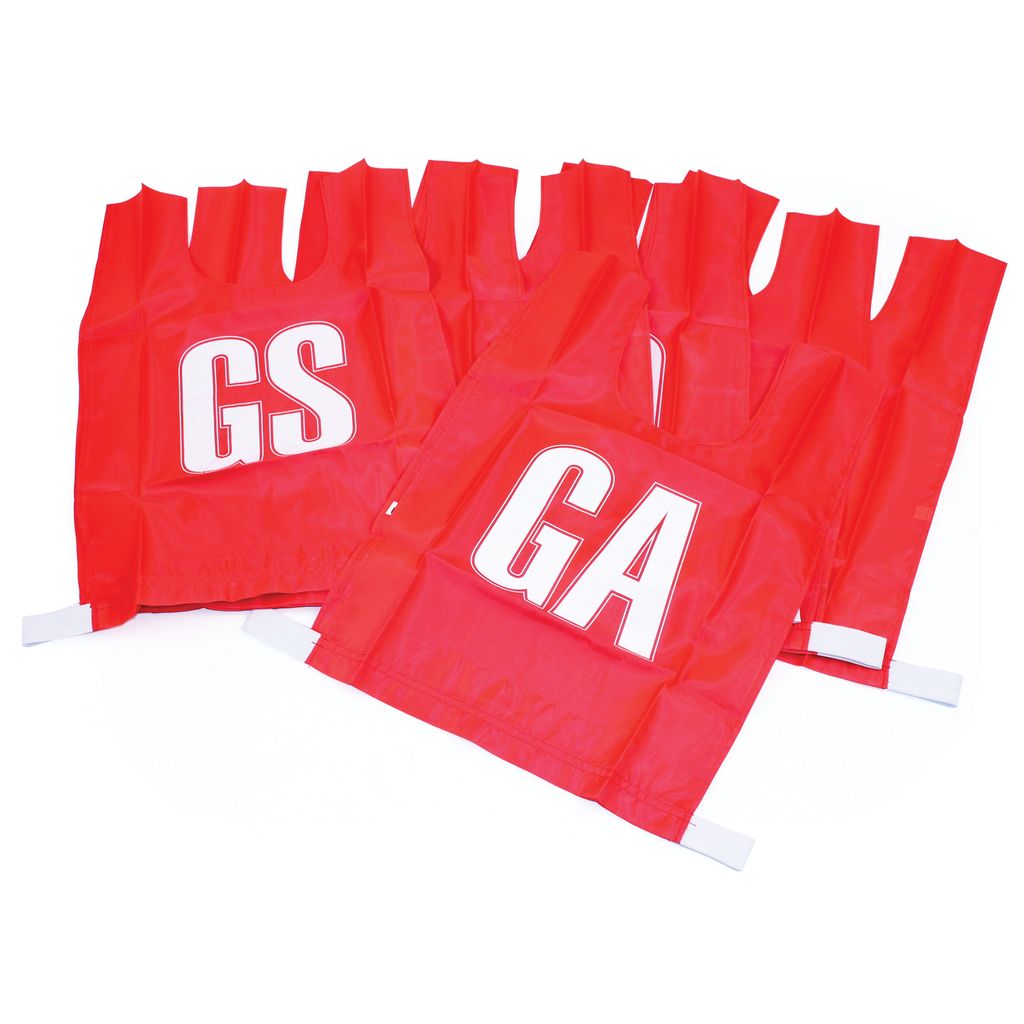NETBALL BIB NYLON, MEDIUM, RED, SET OF 7
