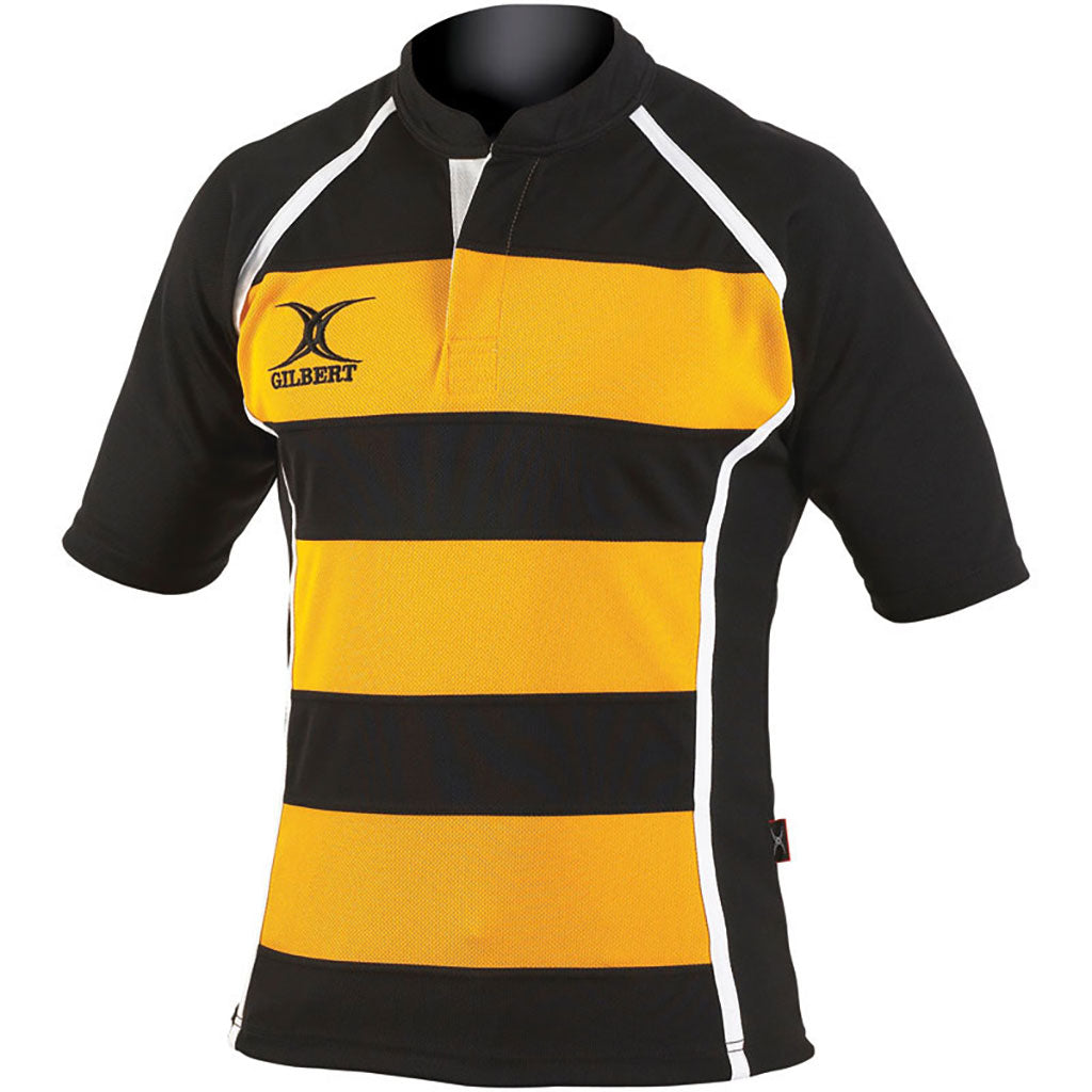 GILBERT XACT RUGBY MATCH SHIRT HOOPED AMBER/BLACK SMALL
