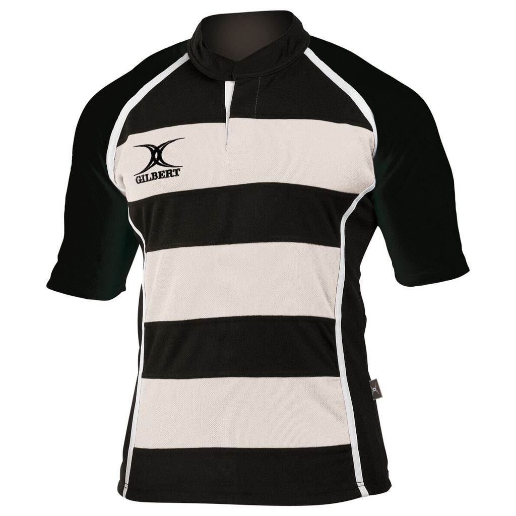GILBERT XACT RUGBY MATCH SHIRT HOOPED BLACK/WHITE LARGE